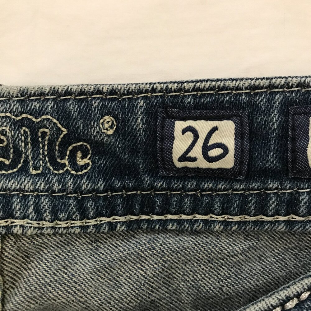 Miss Me Mid Rise Skinny Jeans Women 26 Blue Embellished Thick Stitch Studded - Picture 5 of 16